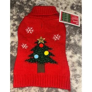 Pet Apparel Red Knit Christmas Tree Themed Pet Sweater XS (NWT)